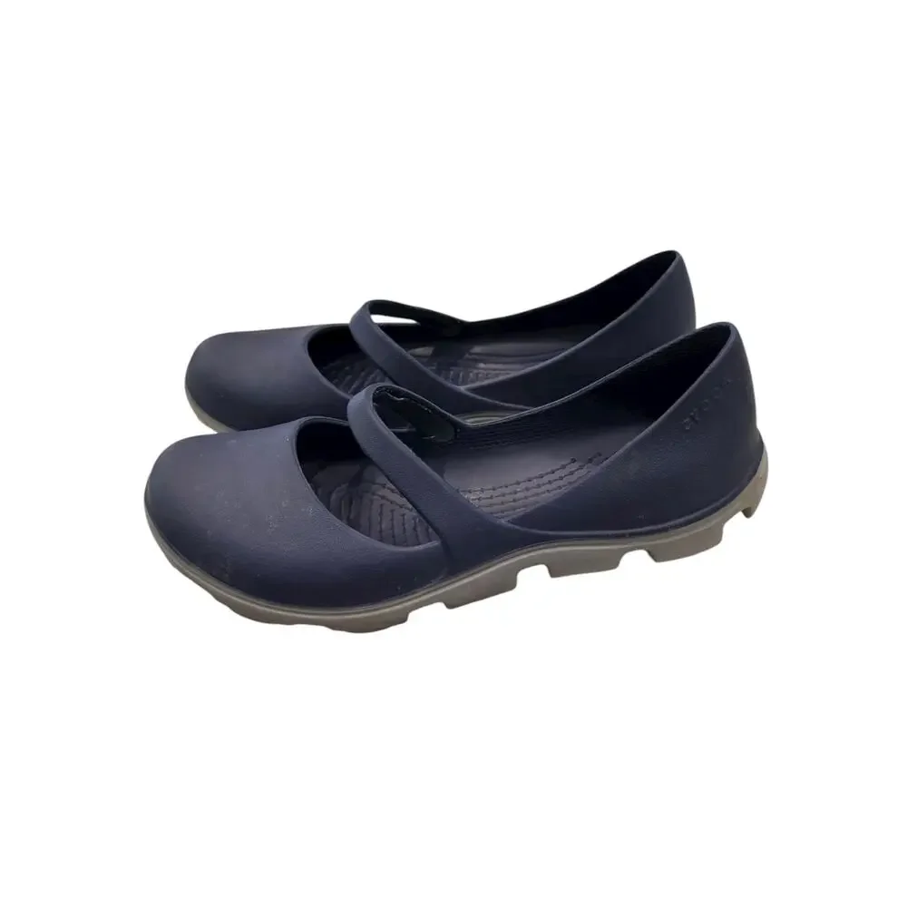 Crocs Women’s Mary Jane Flats Navy Gray Croslite Comfort Size 9